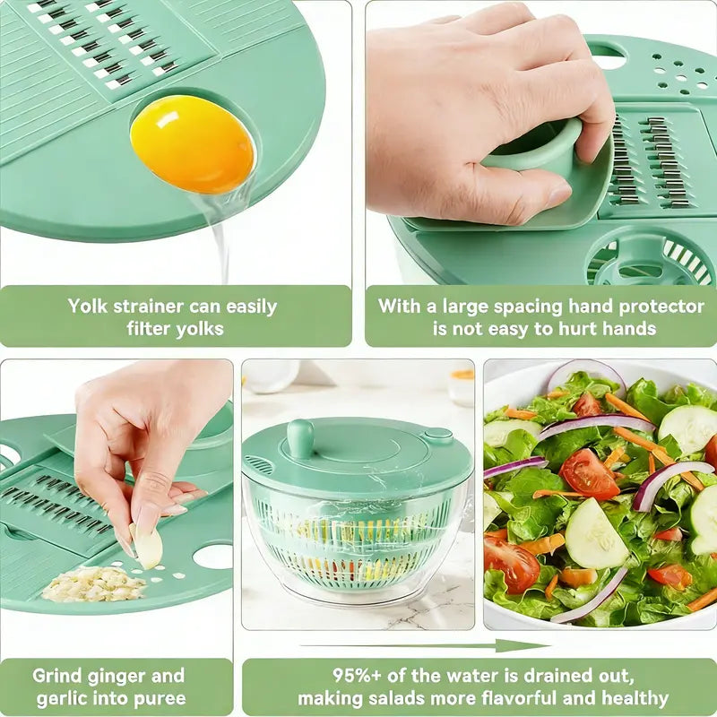3-in-1 Ultimate Salad Master – Wash, Slice, and Spin-Dry in One Bowl