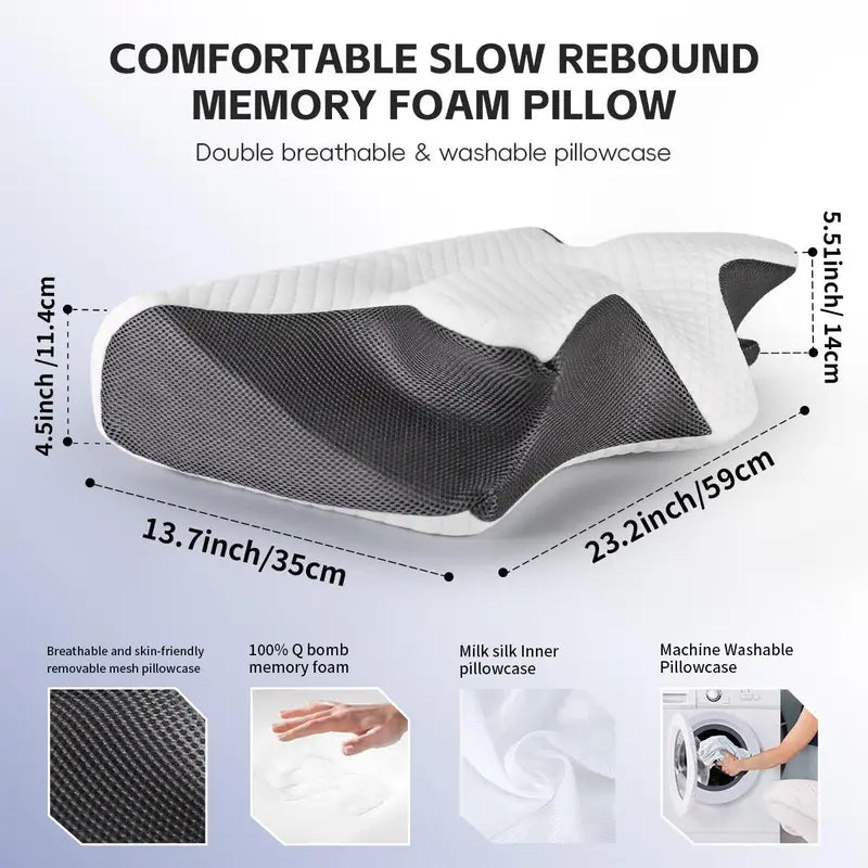 Ergonomic Cervical Contour Memory Foam Pillow for Neck & Shoulder Pain Relief