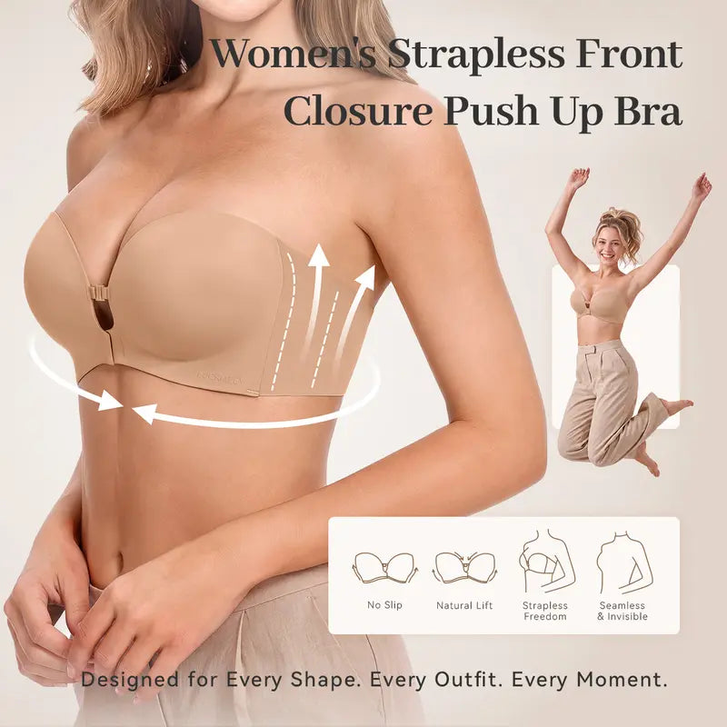 ๐ BUY 1 GET 1 FREE - Seamless Front-Closure Strapless Push-Up Lift Bra