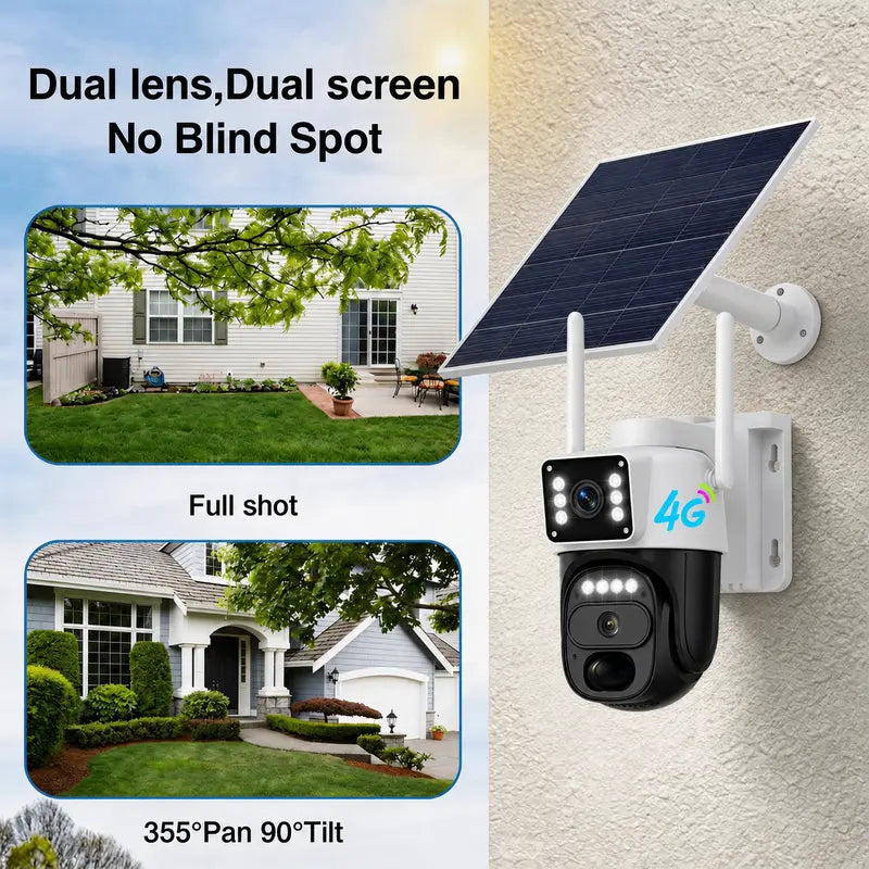 2K Dual-Lens Solar Cellular Security Camera with 360° Pan-Tilt Coverage