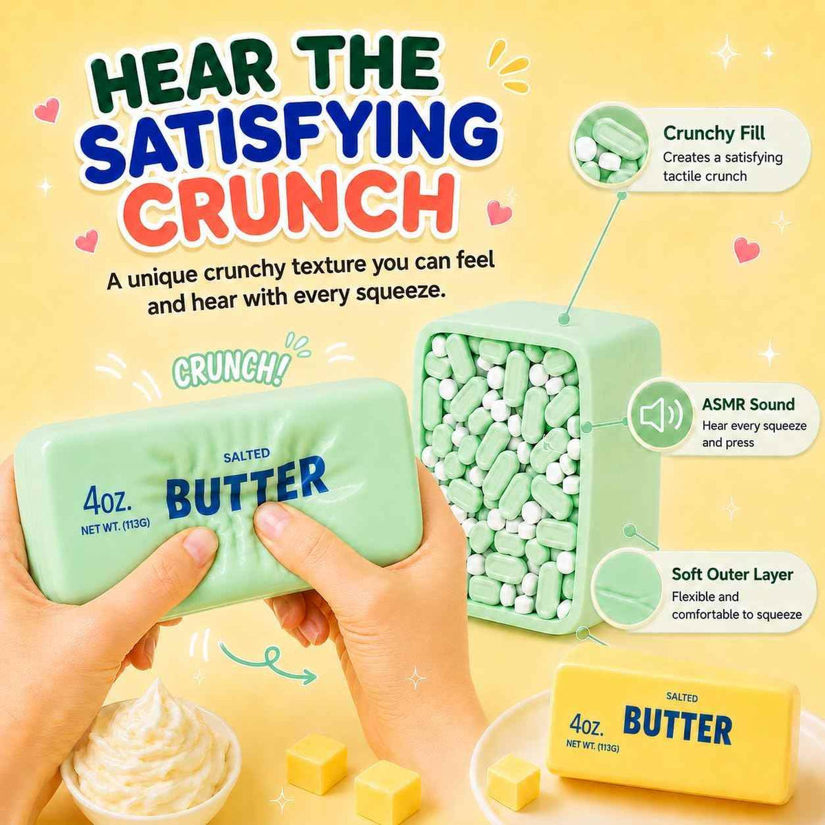Ultra-Tactile Crunchy Squishy Butter Stress Relief Block