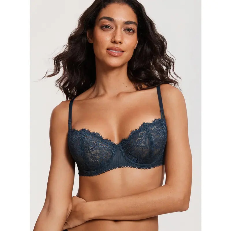 Unlined Lace Balconette Bra Natural Lift Underwire Support