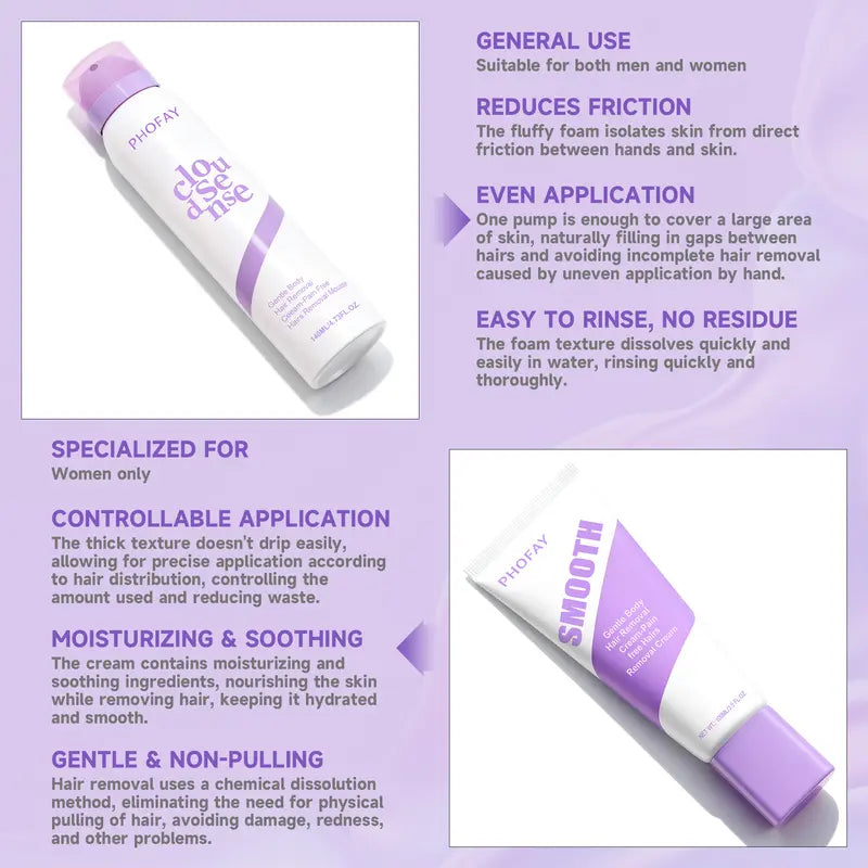 Ultra-Gentle Painless Hair Removal Spray & Cream Set for Smooth Sensitive Skin