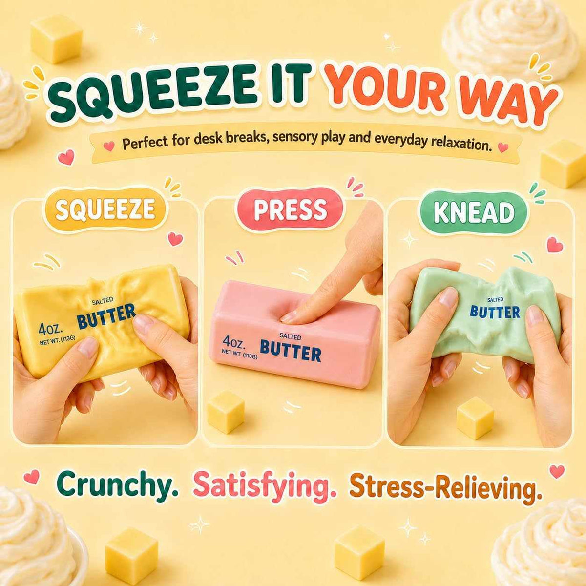 Ultra-Tactile Crunchy Squishy Butter Stress Relief Block