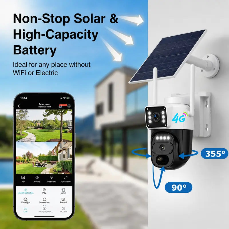 2K Dual-Lens Solar Cellular Security Camera with 360° Pan-Tilt Coverage