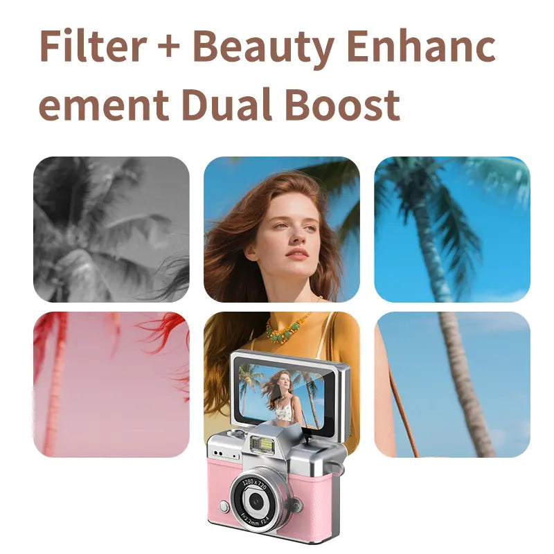 Ultra-Compact Retro Pocket Camera with 180° Flip Selfie Screen