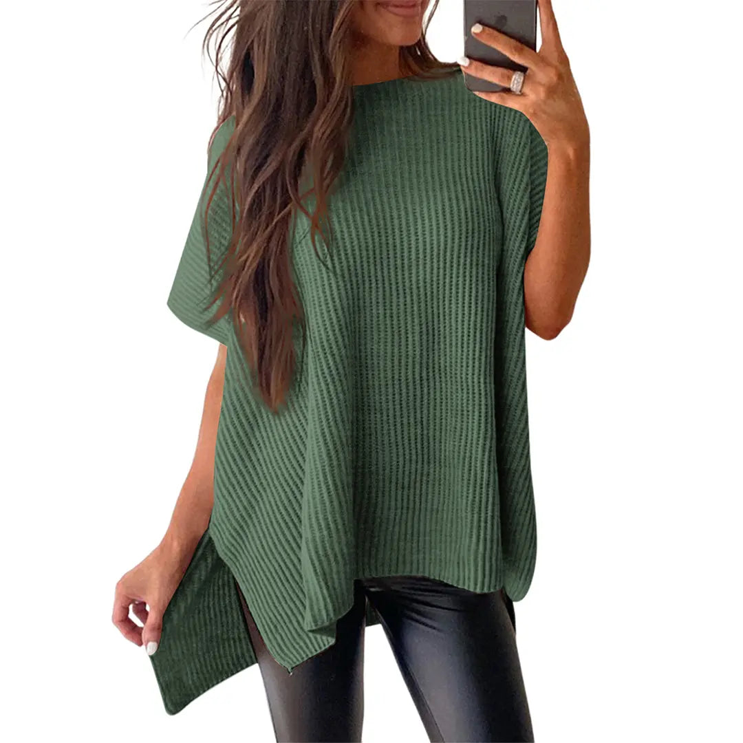 Women's Casual Oversized Knit Short-Sleeve Pullover Sweater