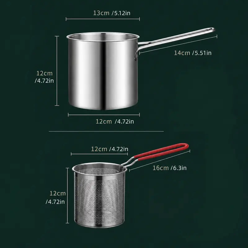 Mini Stainless Steel Deep Fryer Pot with Filter Basket & Clip