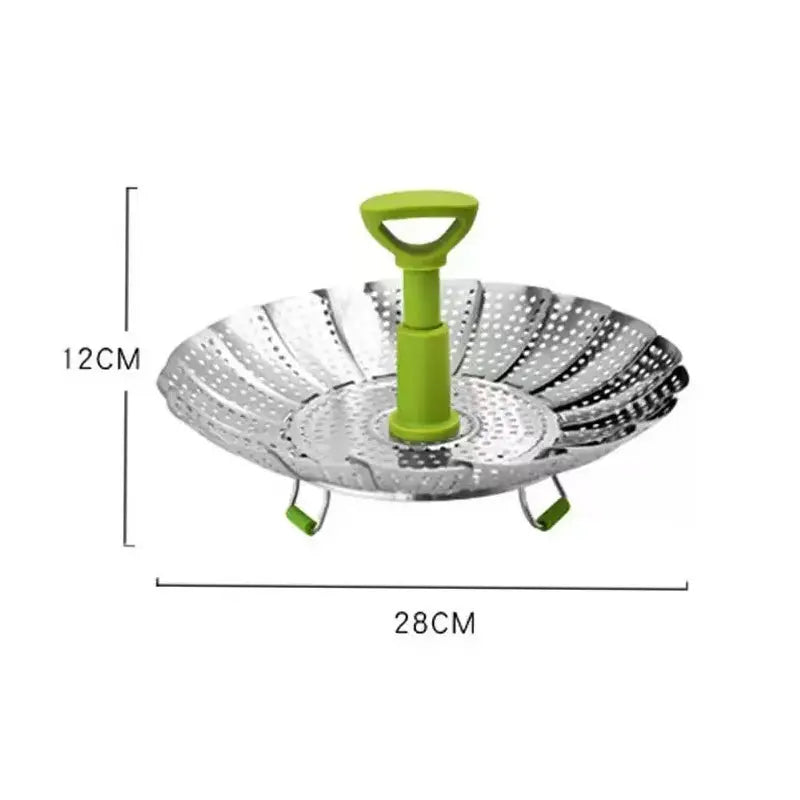 Universal Foldable Stainless Steel Vegetable Steamer Basket with Extendable Handle