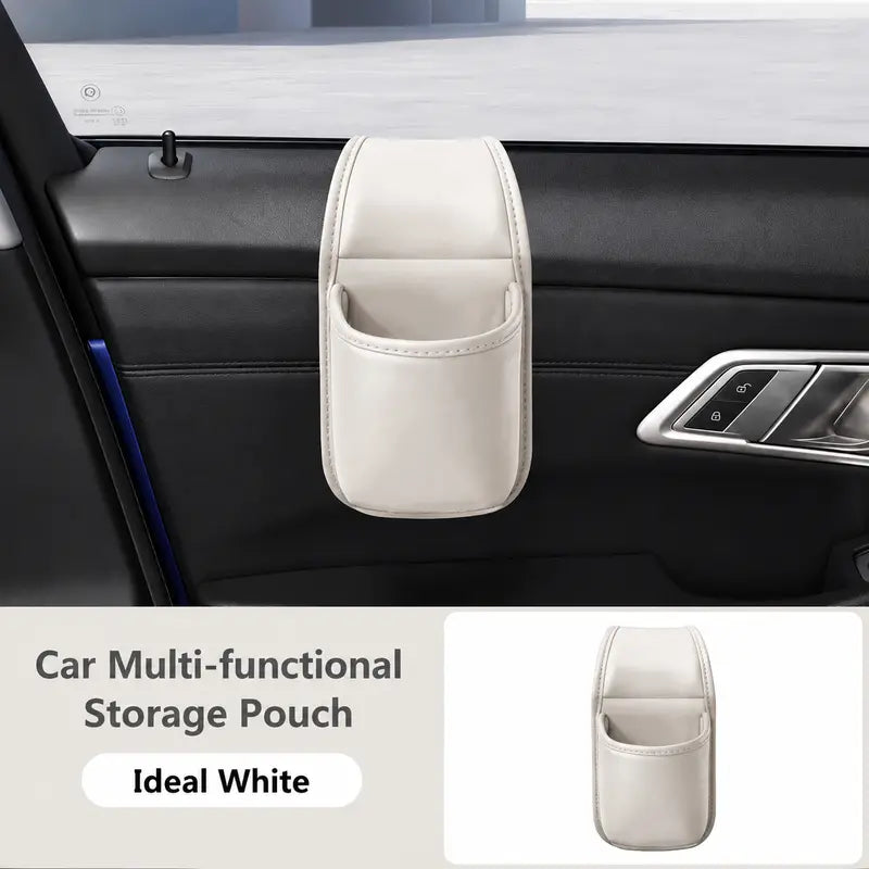 Universal Leather Car Door Side Organizer Box - Double Layer Phone & Glasses Pocket