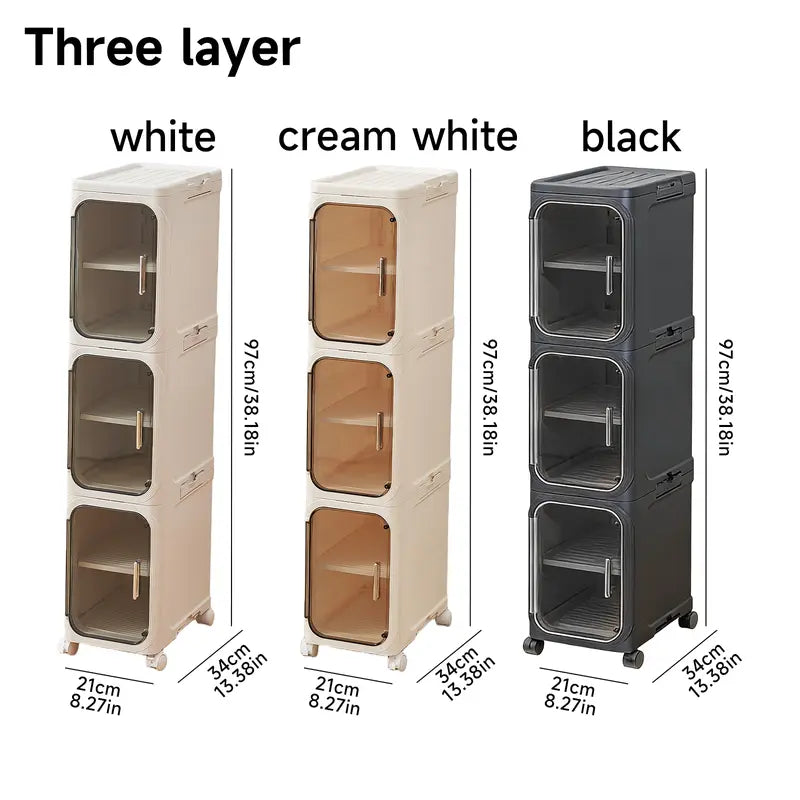 Slim Rolling Bathroom Cabinet with Clear Doors