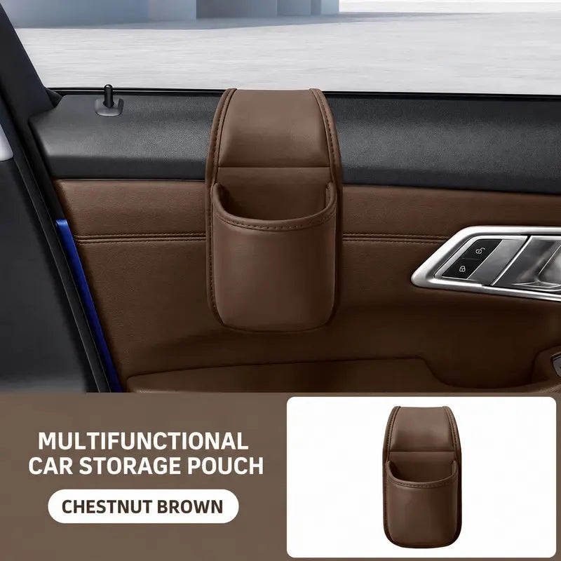 Universal Leather Car Door Side Organizer Box - Double Layer Phone & Glasses Pocket