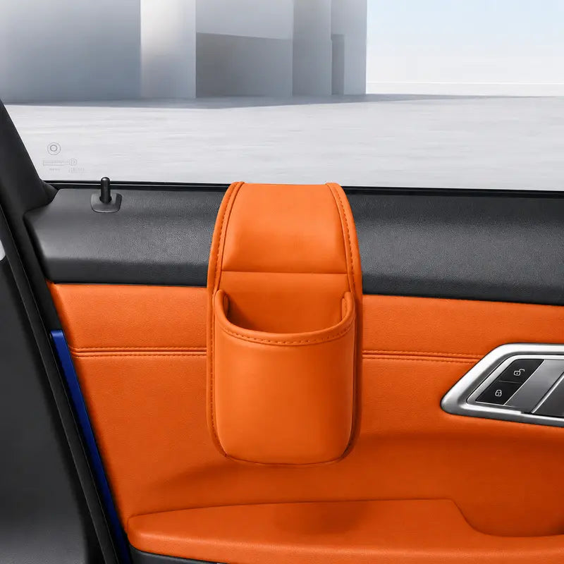 Universal Leather Car Door Side Organizer Box - Double Layer Phone & Glasses Pocket