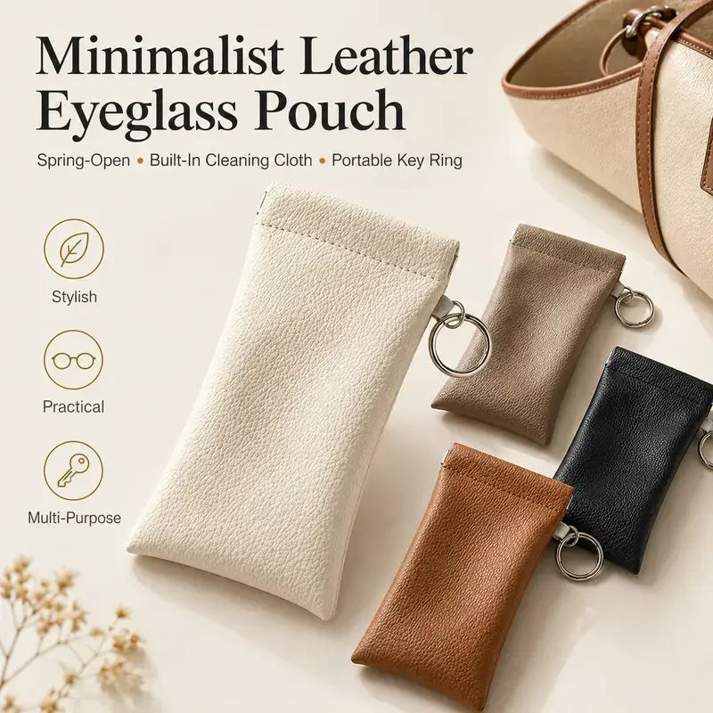 Minimalist Leather Eyeglass Pouch with Automatic Squeeze Closure