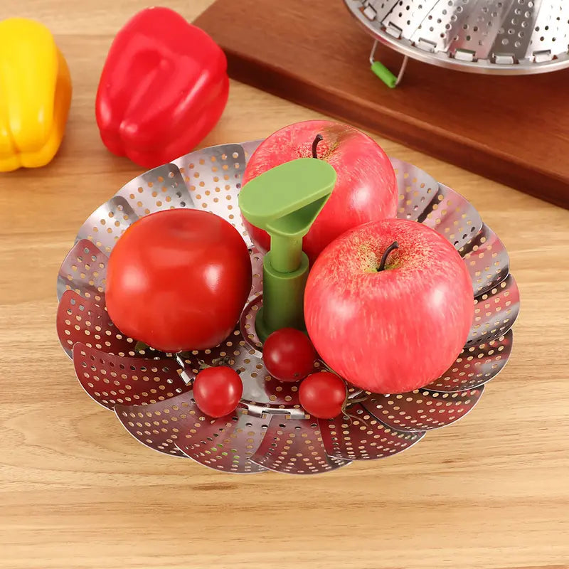 Universal Foldable Stainless Steel Vegetable Steamer Basket with Extendable Handle