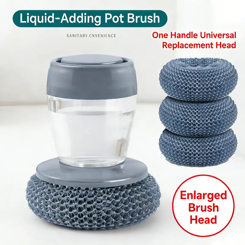 Automatic Soap-Dispensing Pot Brush with Replaceable Scrubber Heads | Buy 1 Get 1 Free