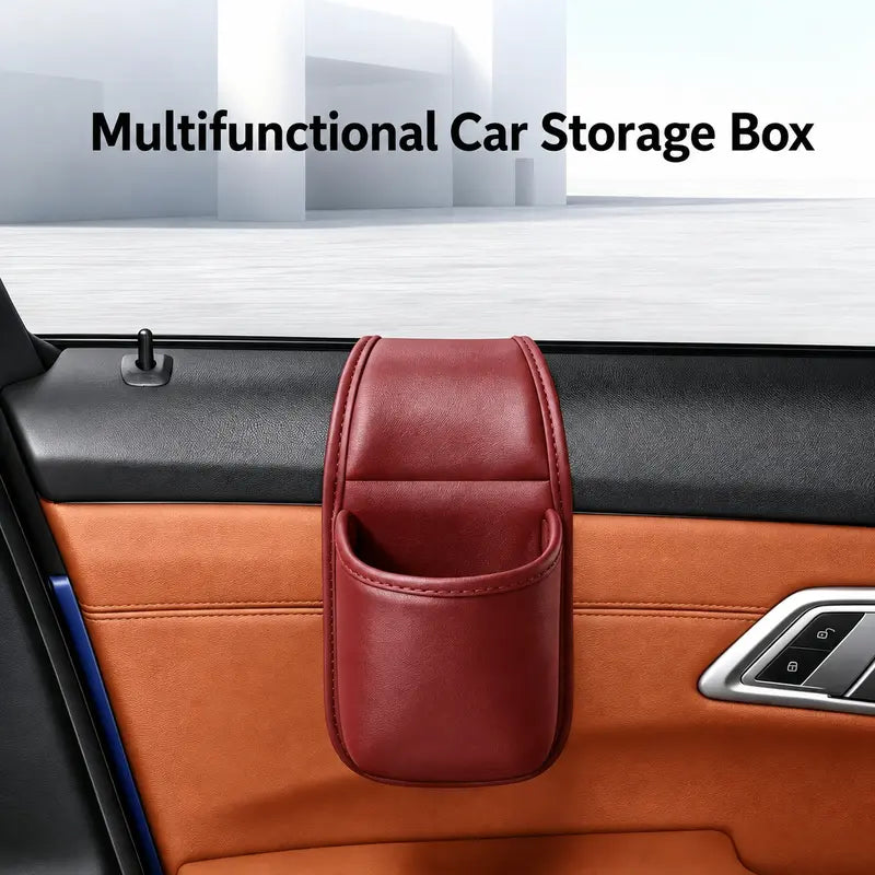 Universal Leather Car Door Side Organizer Box - Double Layer Phone & Glasses Pocket