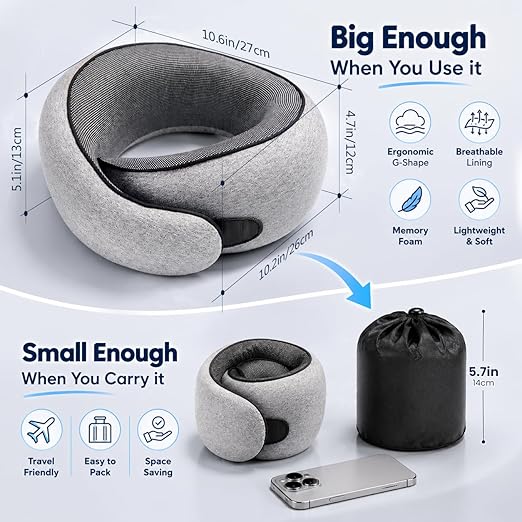 360° Ergonomic Memory Foam Travel Neck Pillow Set | Buy 1 Get 1 Free