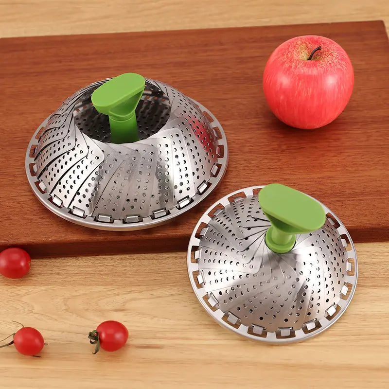 Universal Foldable Stainless Steel Vegetable Steamer Basket with Extendable Handle