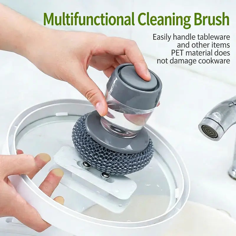 Automatic Soap-Dispensing Pot Brush with Replaceable Scrubber Heads | Buy 1 Get 1 Free