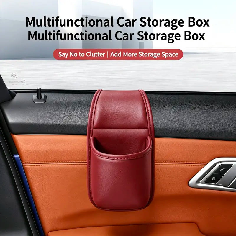 Universal Leather Car Door Side Organizer Box - Double Layer Phone & Glasses Pocket