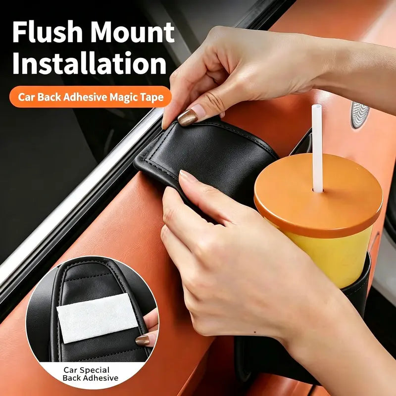 Universal Leather Car Door Side Organizer Box - Double Layer Phone & Glasses Pocket