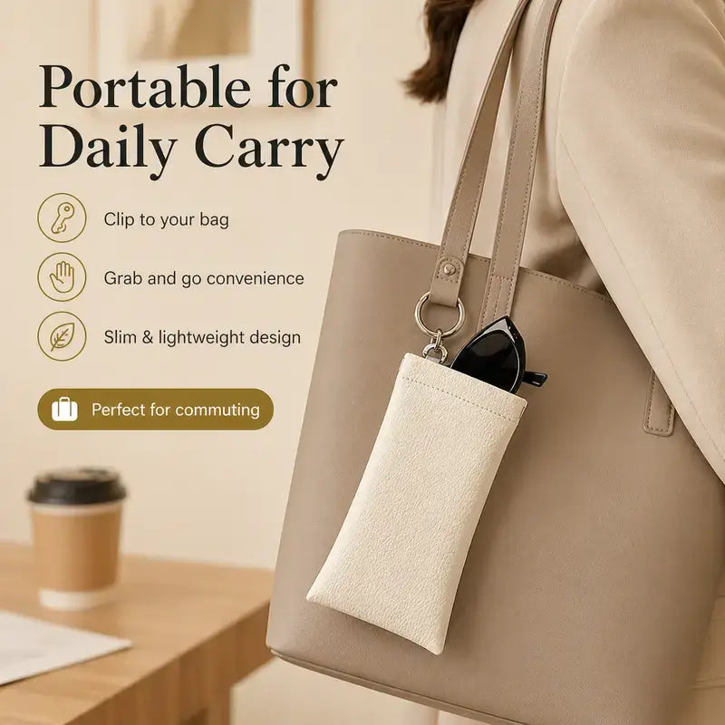 Minimalist Leather Eyeglass Pouch with Automatic Squeeze Closure