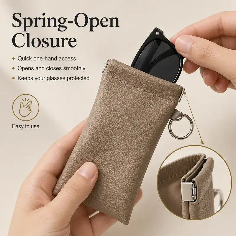 Minimalist Leather Eyeglass Pouch with Automatic Squeeze Closure