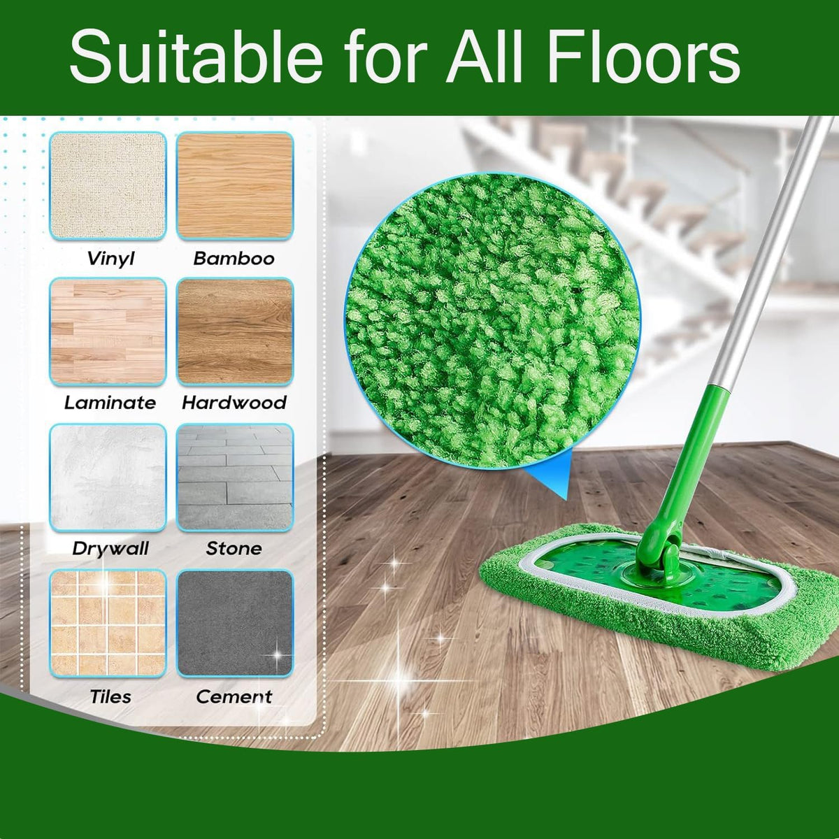 Ultra-Absorbent Reusable Microfiber Mop Pads For Deep Cleaning