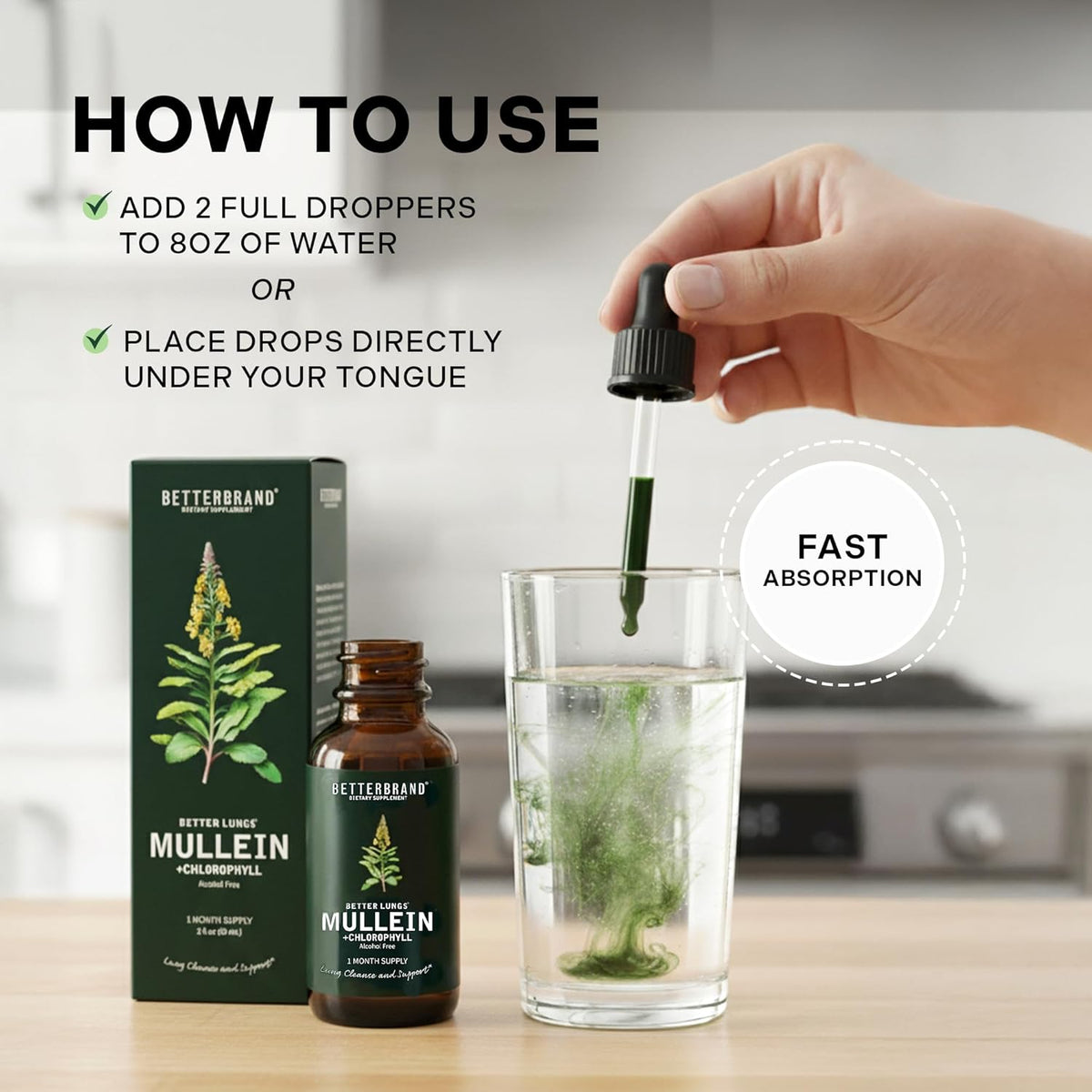 Natural Respiratory Support & Lung Detox - Mullein Leaf & Chlorophyll Drops