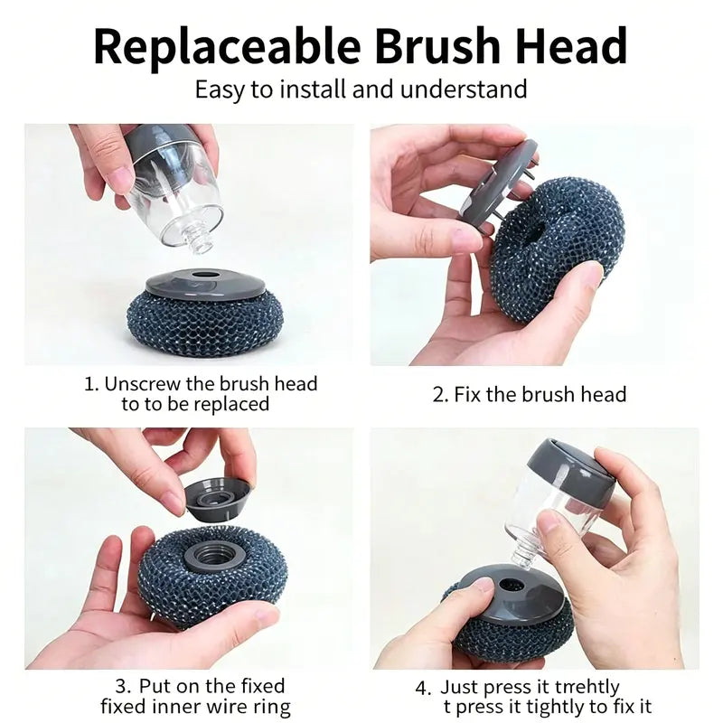 Automatic Soap-Dispensing Pot Brush with Replaceable Scrubber Heads | Buy 1 Get 1 Free