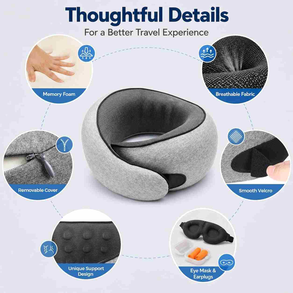 360° Ergonomic Memory Foam Travel Neck Pillow Set | Buy 1 Get 1 Free
