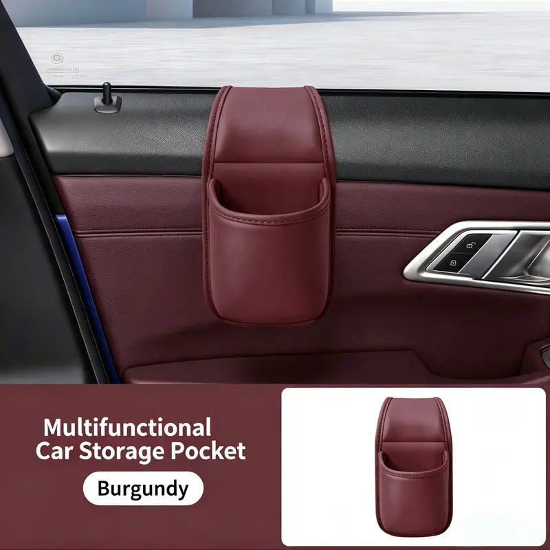 Universal Leather Car Door Side Organizer Box - Double Layer Phone & Glasses Pocket