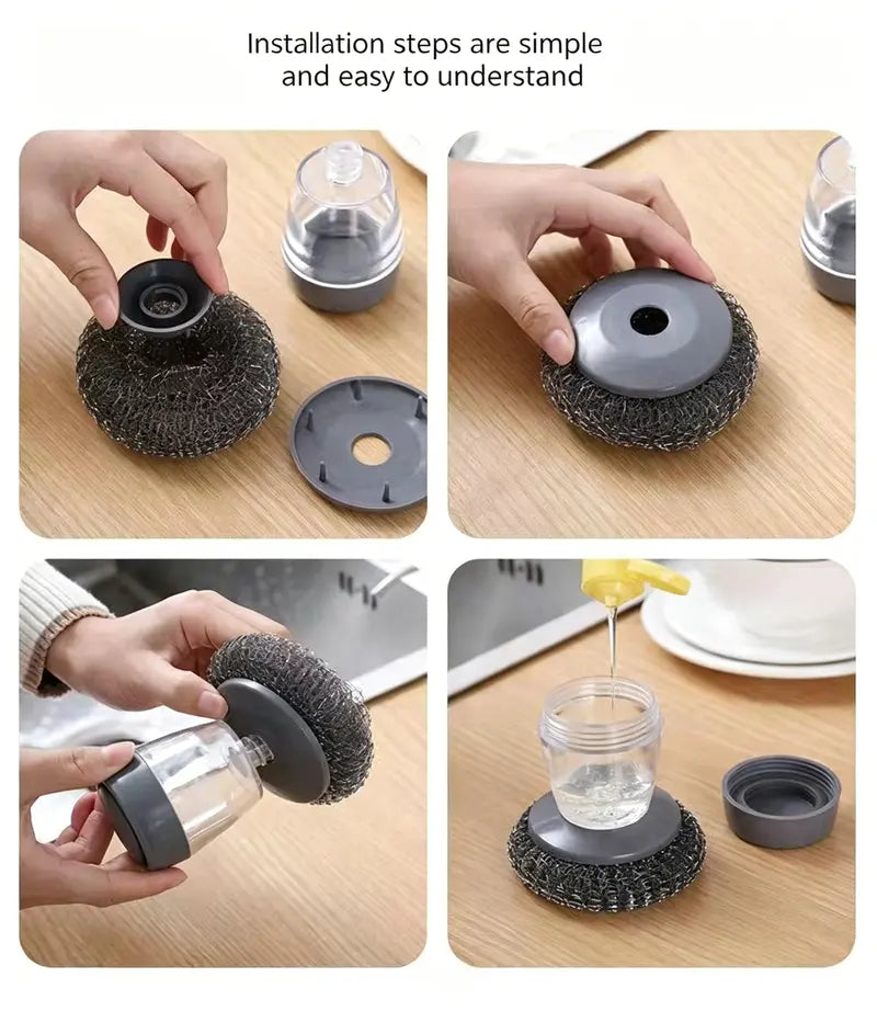 Automatic Soap-Dispensing Pot Brush with Replaceable Scrubber Heads | Buy 1 Get 1 Free