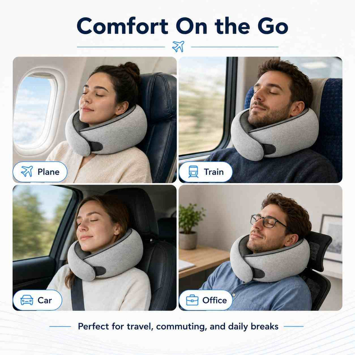360° Ergonomic Memory Foam Travel Neck Pillow Set | Buy 1 Get 1 Free