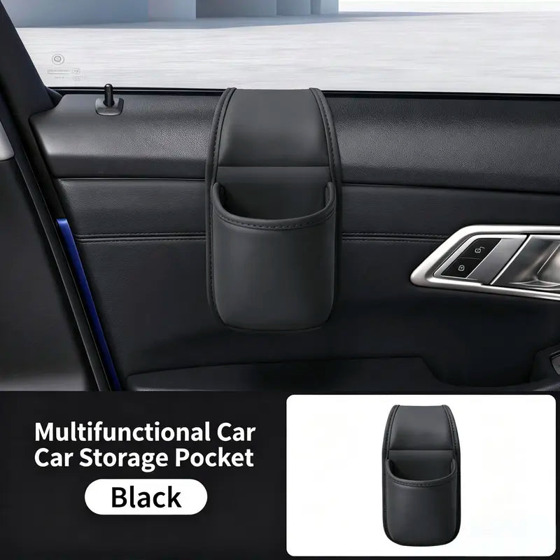 Universal Leather Car Door Side Organizer Box - Double Layer Phone & Glasses Pocket