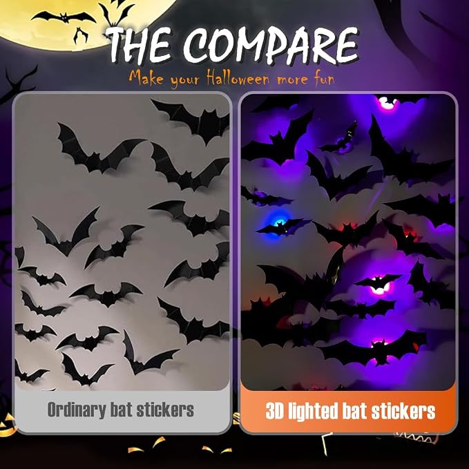 3D LED Glowing Bat Wall Decor for Halloween | Buy 1 Get 1 Free