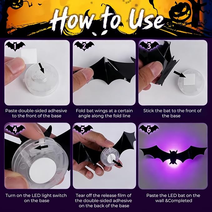 3D LED Glowing Bat Wall Decor for Halloween | Buy 1 Get 1 Free