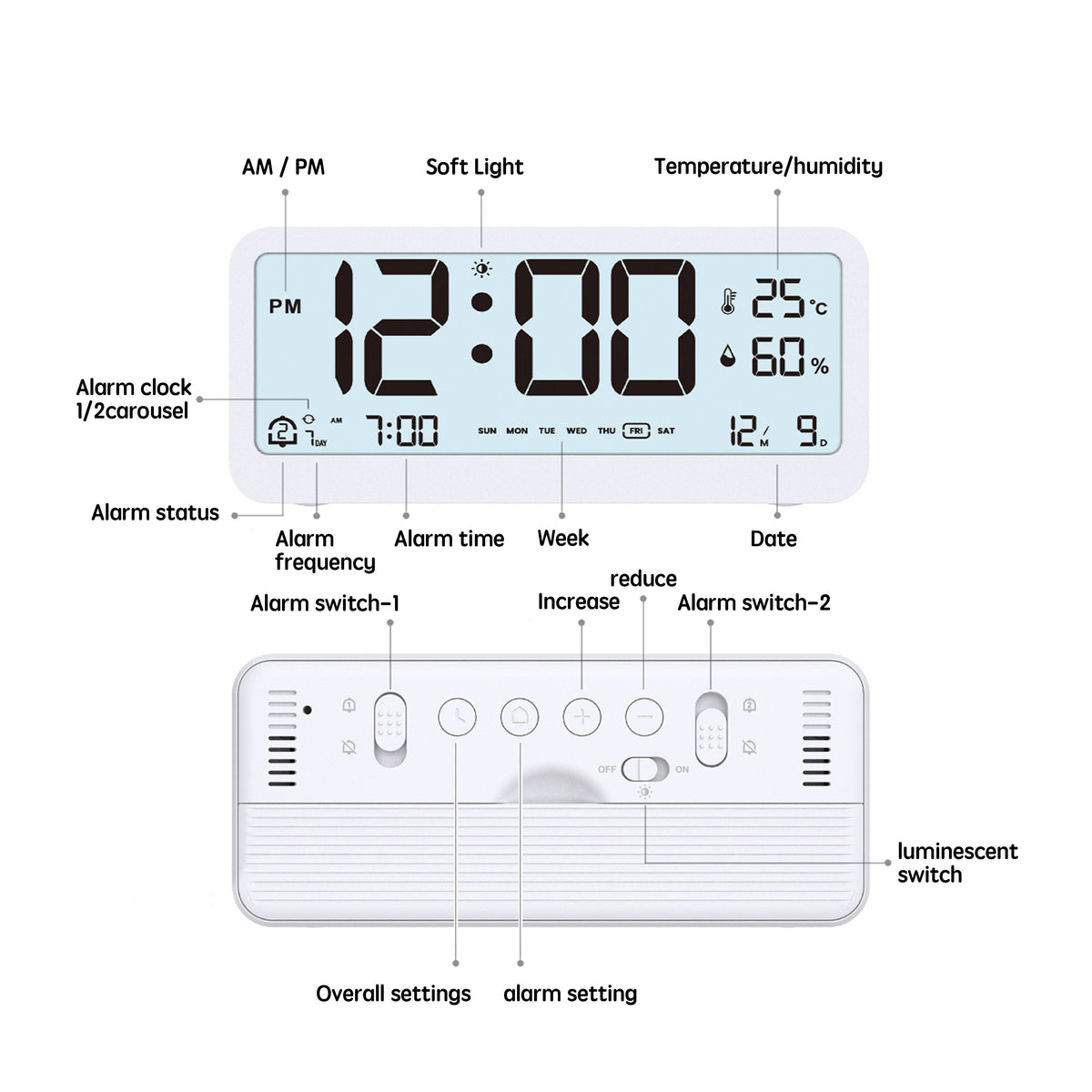 Digital alarm clock — product illustration