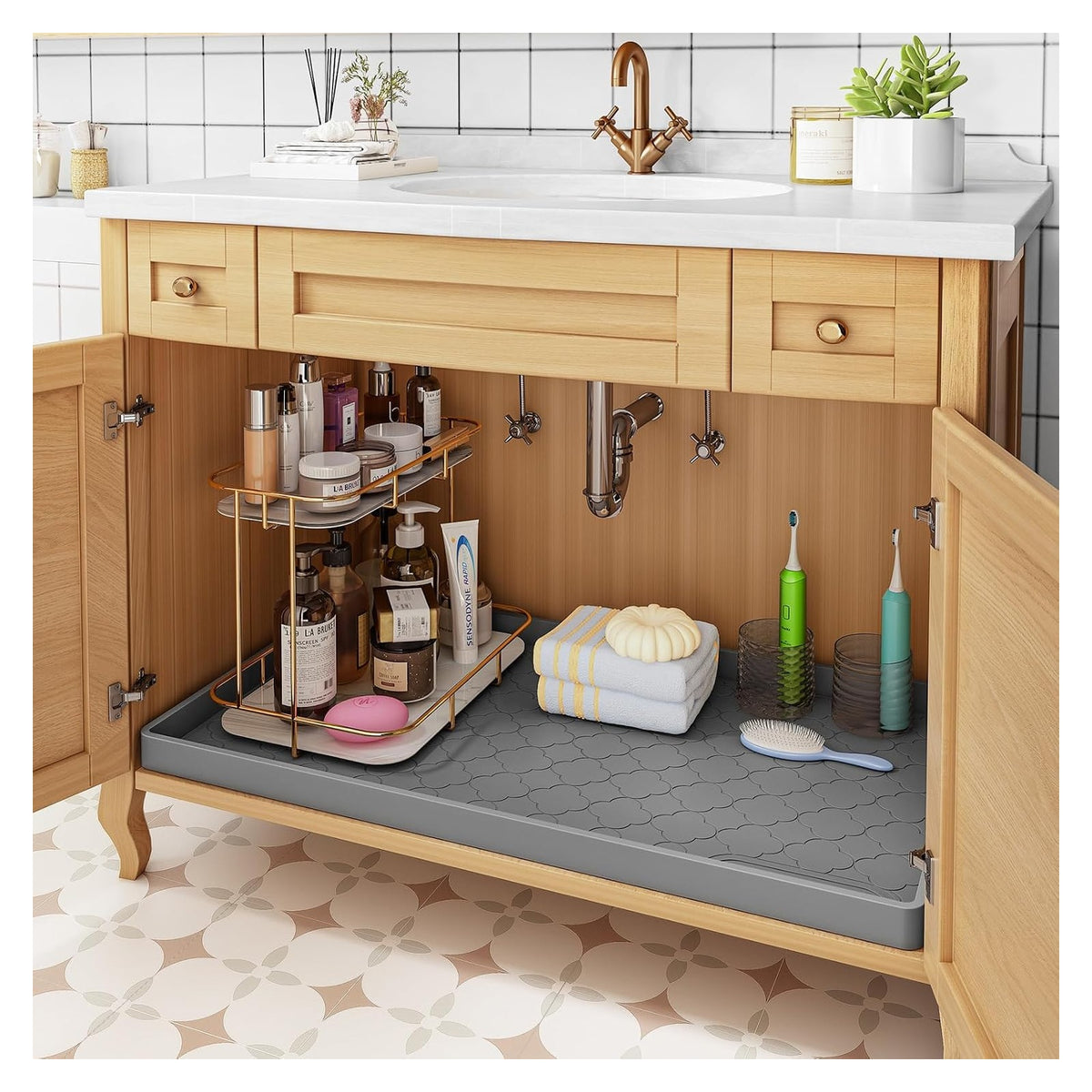 Dark gray silicone under-sink mat product photo 6
