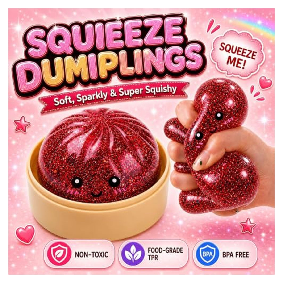 Dumpling Squishy Fidget Toy with Steamer Box - Two-Piece Set