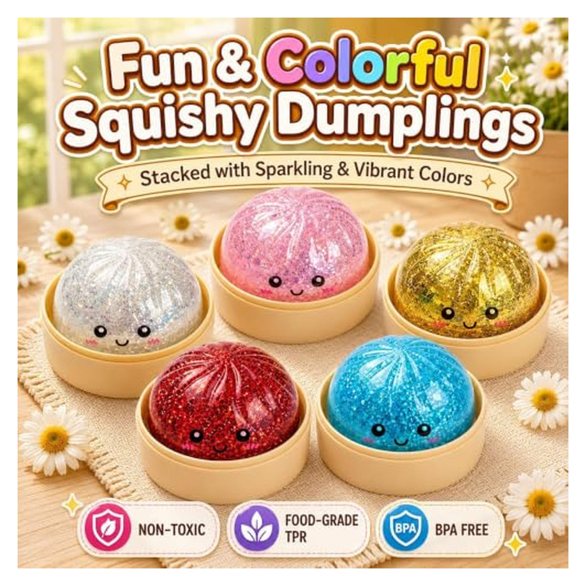Dumpling Squishy Fidget Toy with Steamer Box - Two-Piece Set
