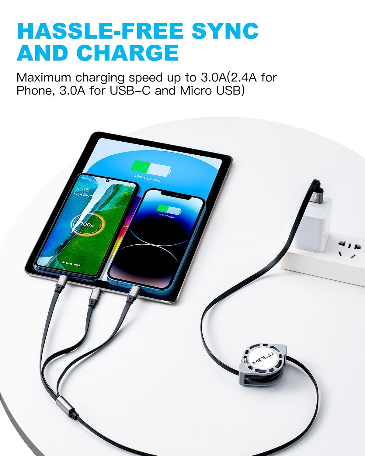 MINLU Retractable 3-in-1 Charging Cables — 4 Cables — original product view 2
