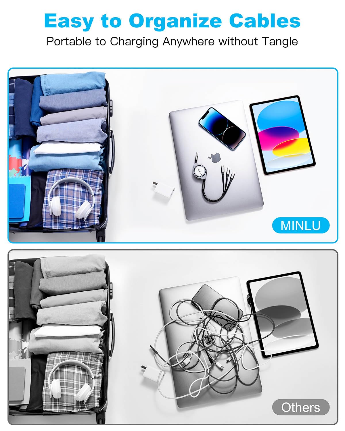 MINLU Retractable 3-in-1 Charging Cables — 4 Cables — original product view 7