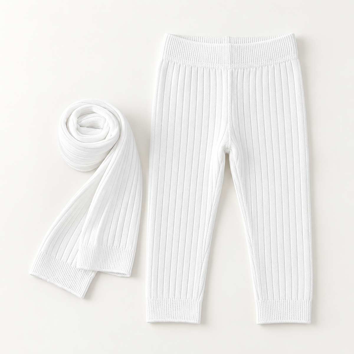 Kids Ribbed Knit Leggings – Two Matching 2-Packs – White