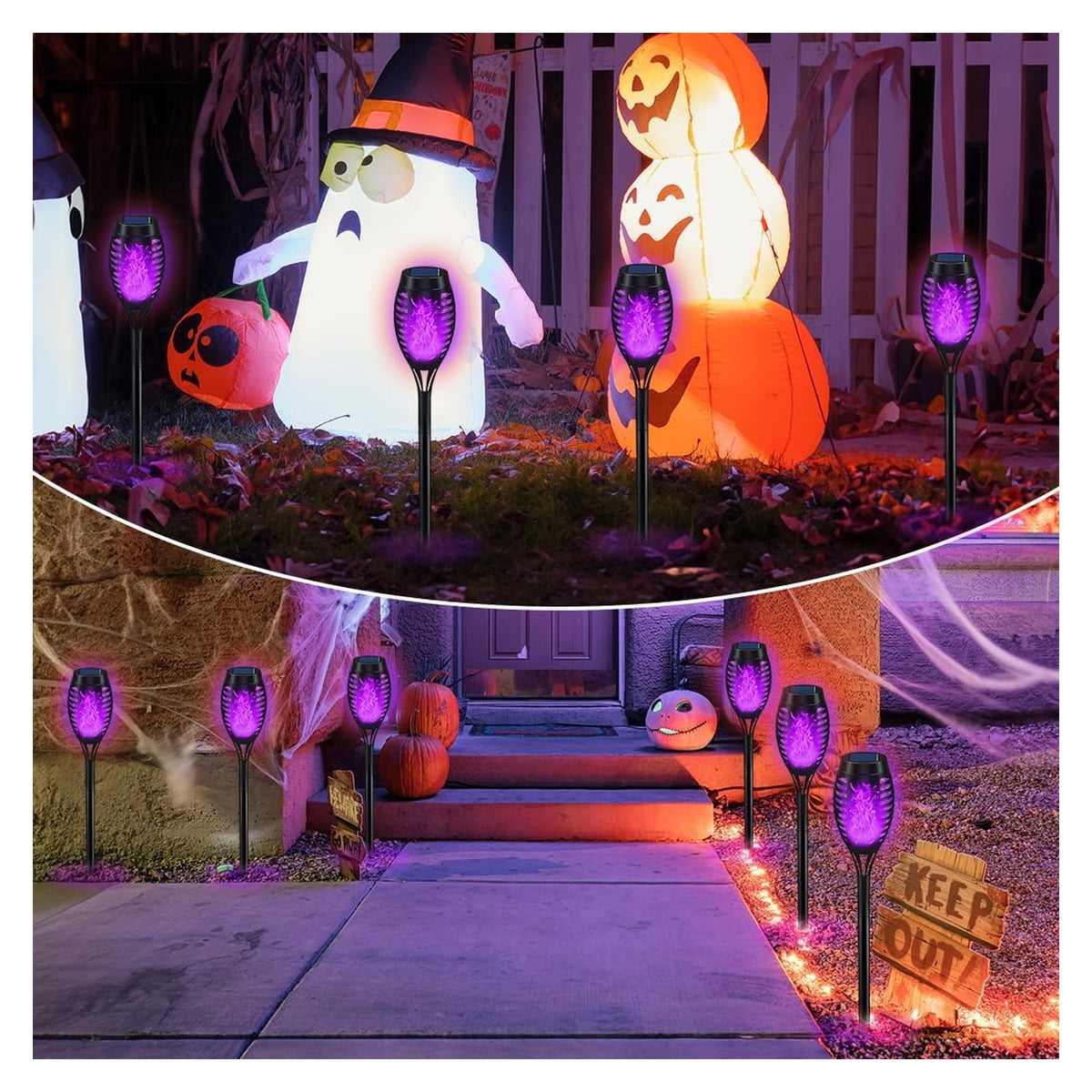 Halloween Decorations Outdoor Flickering Flame Purple Halloween Solar Light original product photo