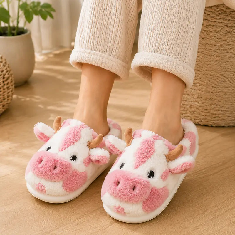 Plush Cow Slippers for Women & Men, Soft Cozy Fleece Lining, Non-Slip Sole, Cute Cow Design, Comfortable House Shoes for Indoor Use original gallery 4