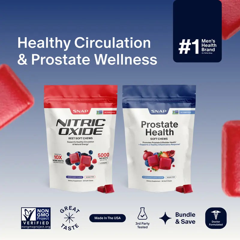 Snap Supplements Prostate Health + Nitric Oxide Chews — Two-Bag Set — original product photo 1