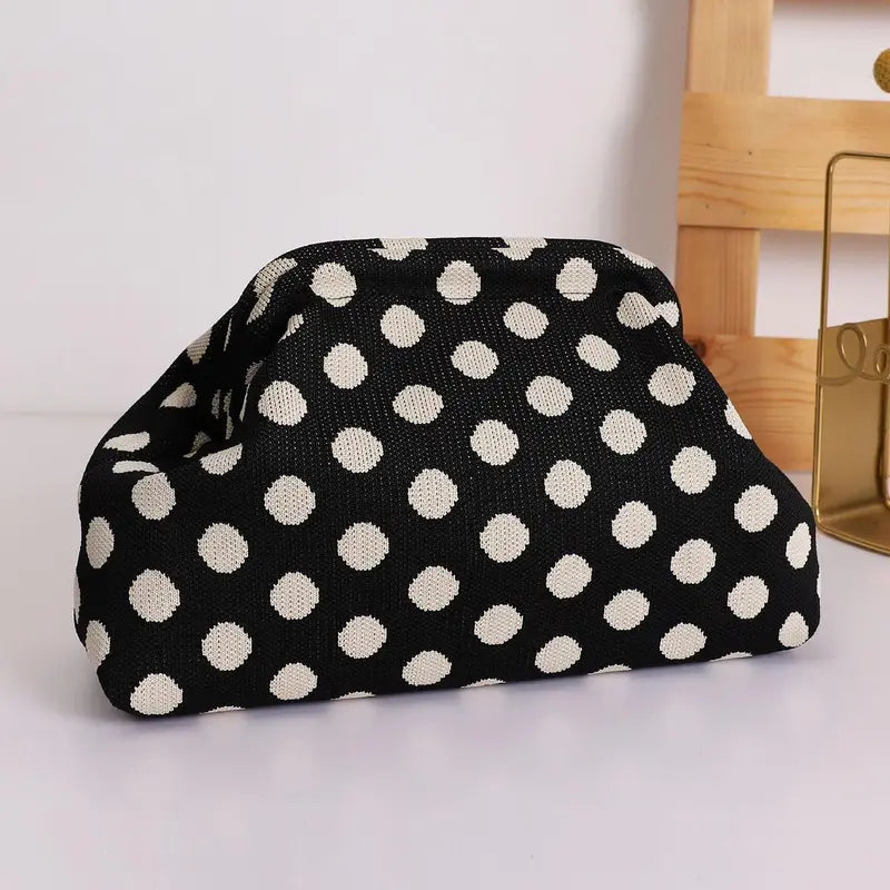 Soft Retro Cloud Clutch Bag — Black with polka dots