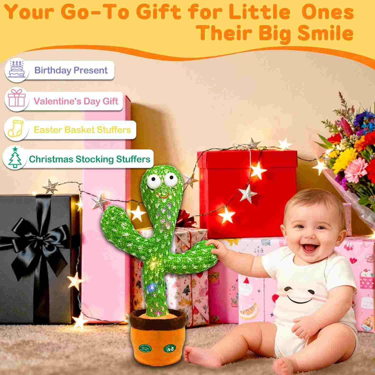 Interactive Dancing Cactus Toy - Repeat What You Say with LED Lights & Music
